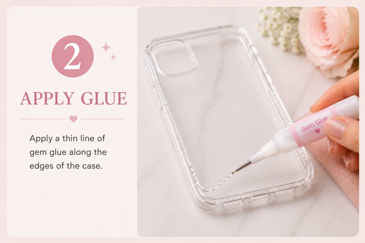 Apply glue along phone case edge