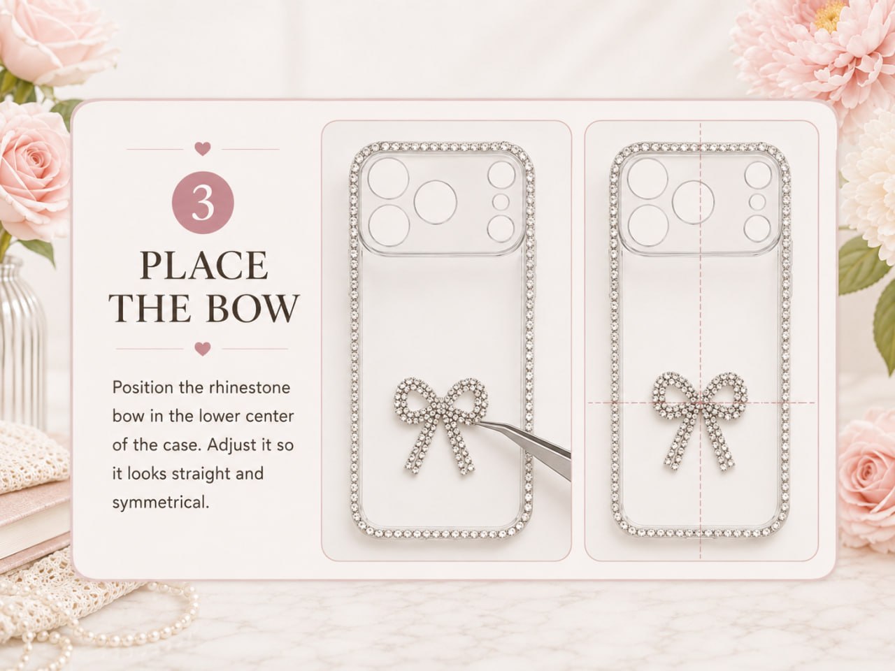 Place rhinestone bow on phone case