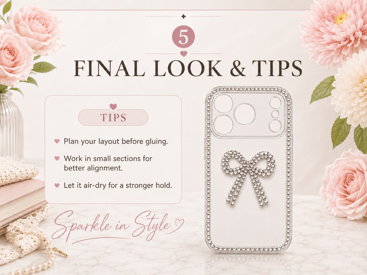 Final rhinestone bow phone case tips