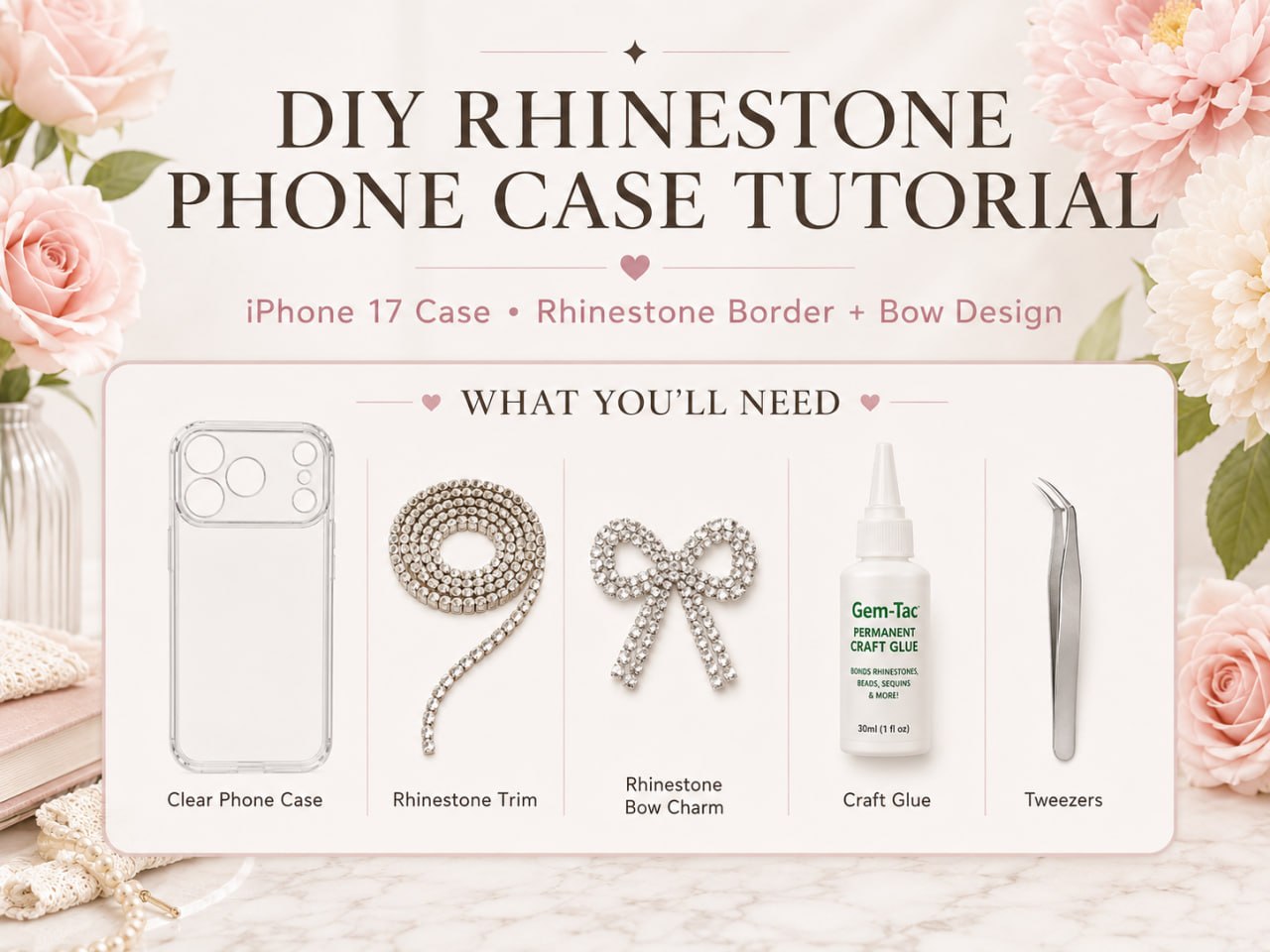 Rhinestone bow phone case materials