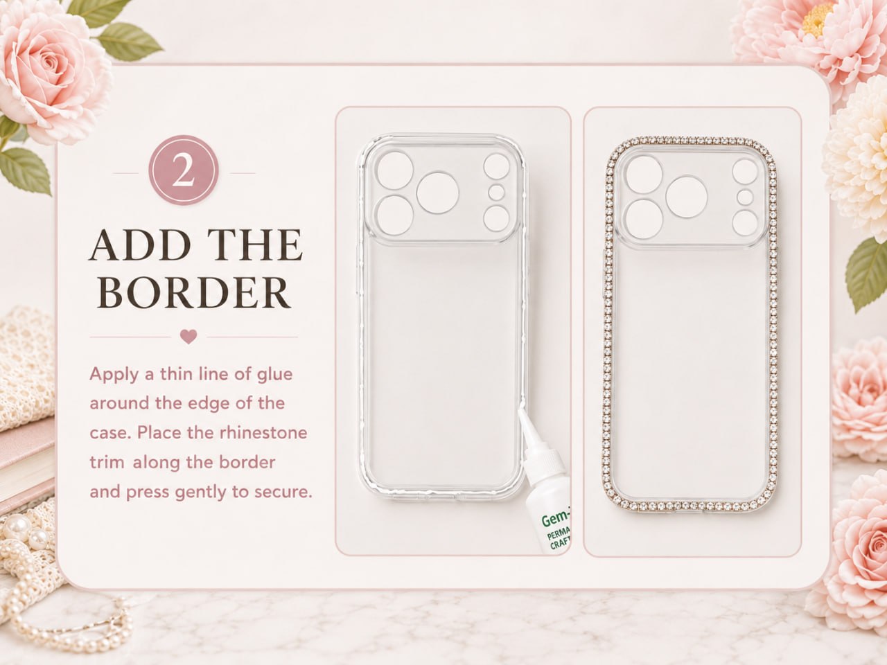 Add rhinestone border trim
