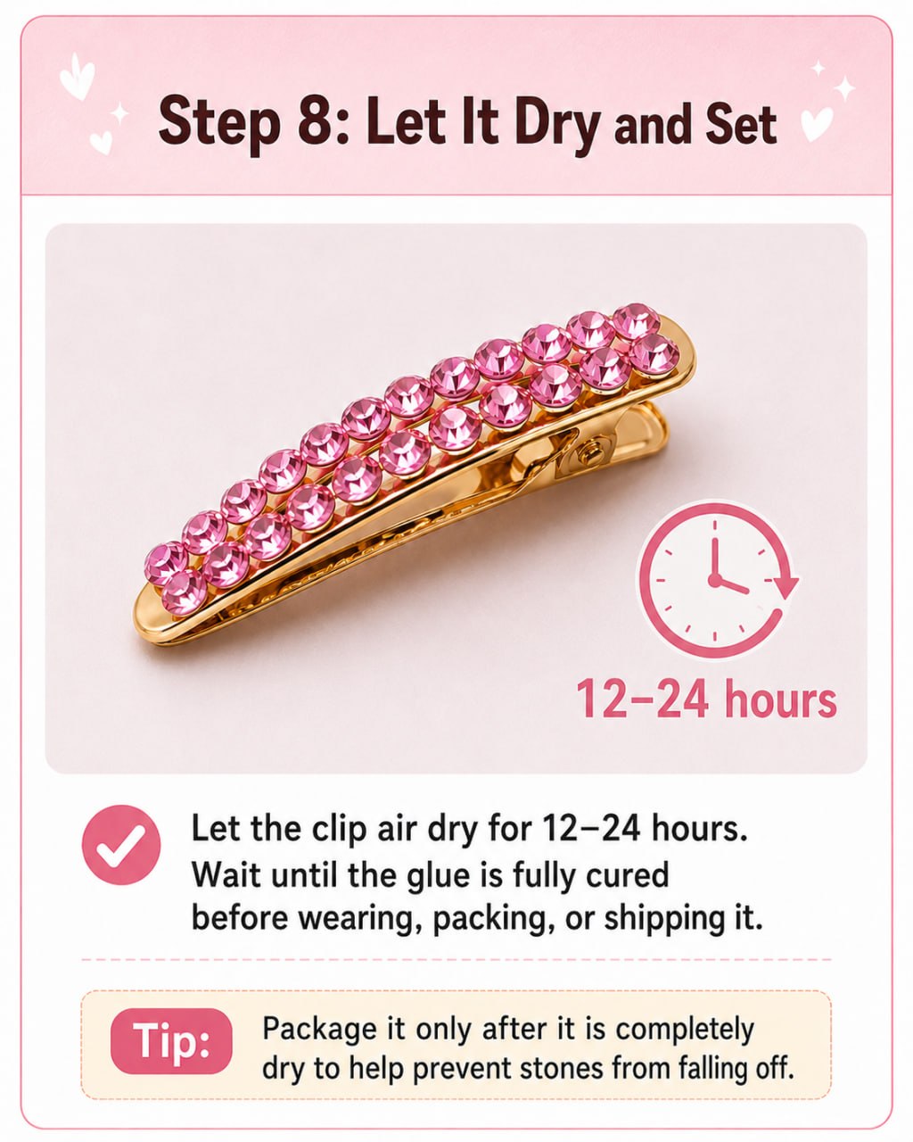 Let rhinestone hair clip dry