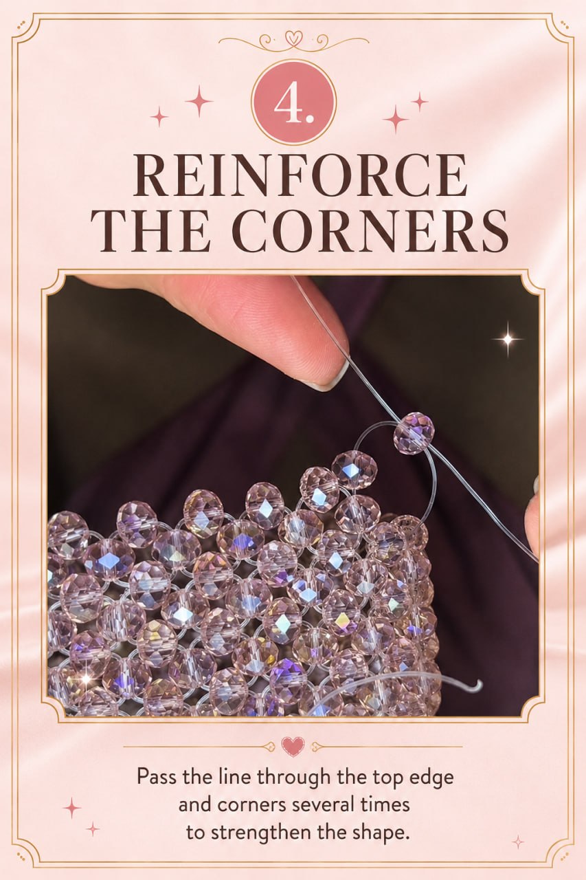 Reinforce crystal clutch bag corners
