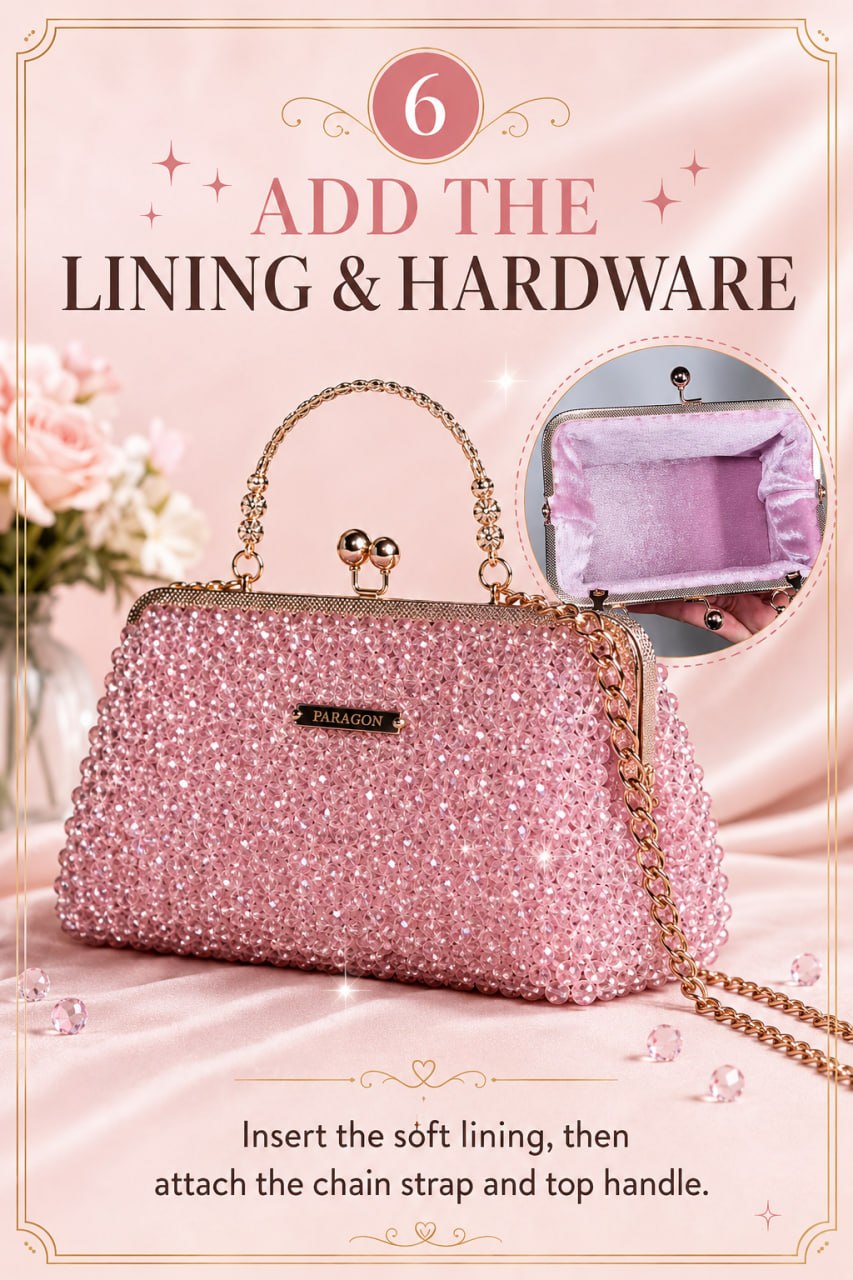 Add lining and hardware to clutch bag
