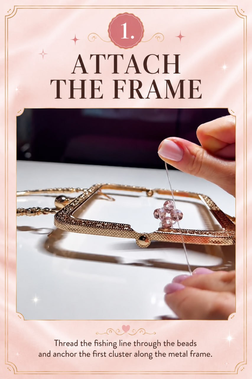 Attach metal frame for clutch bag