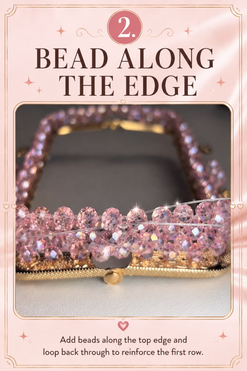 Bead along clutch bag edge