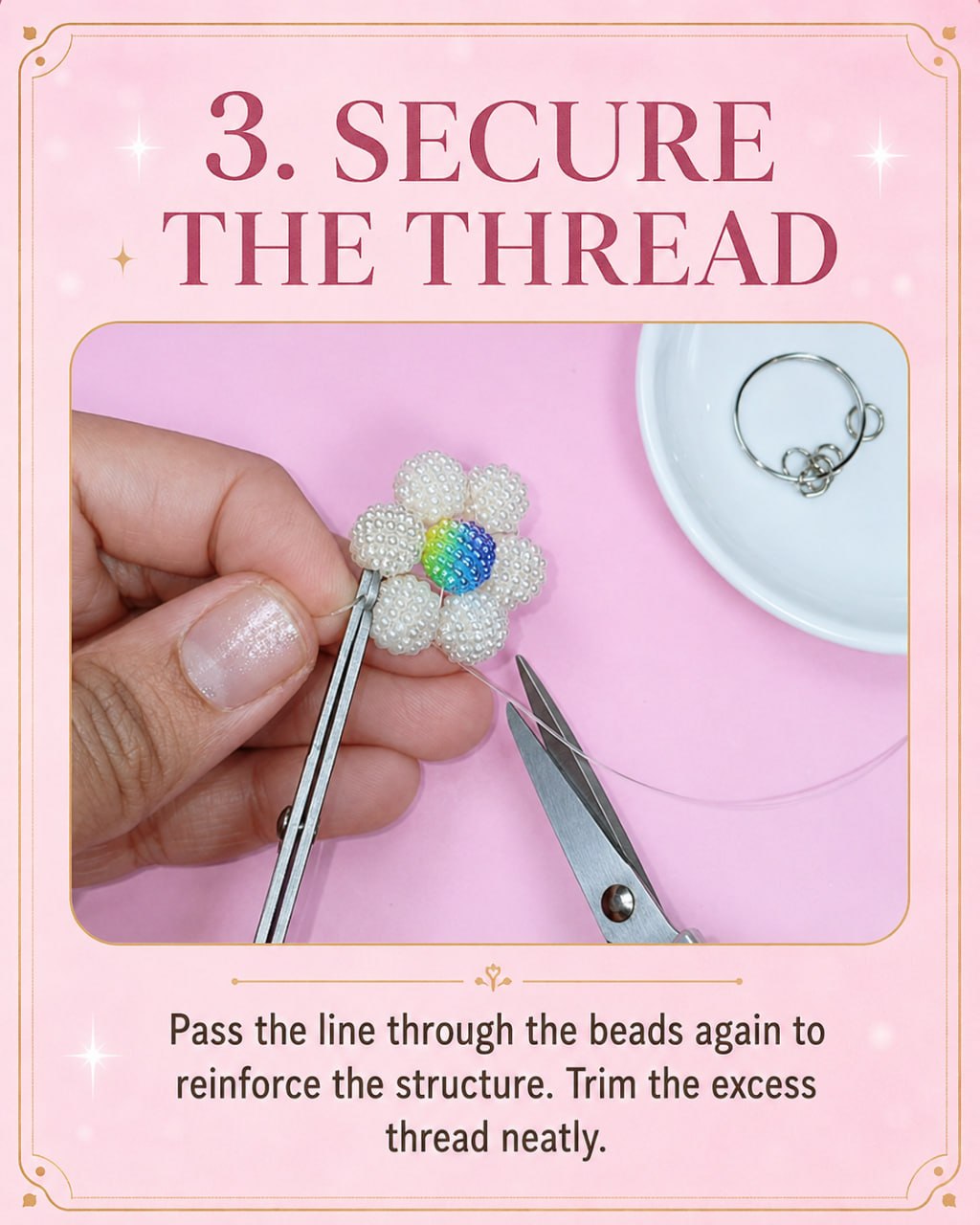 Make first beaded flower petal