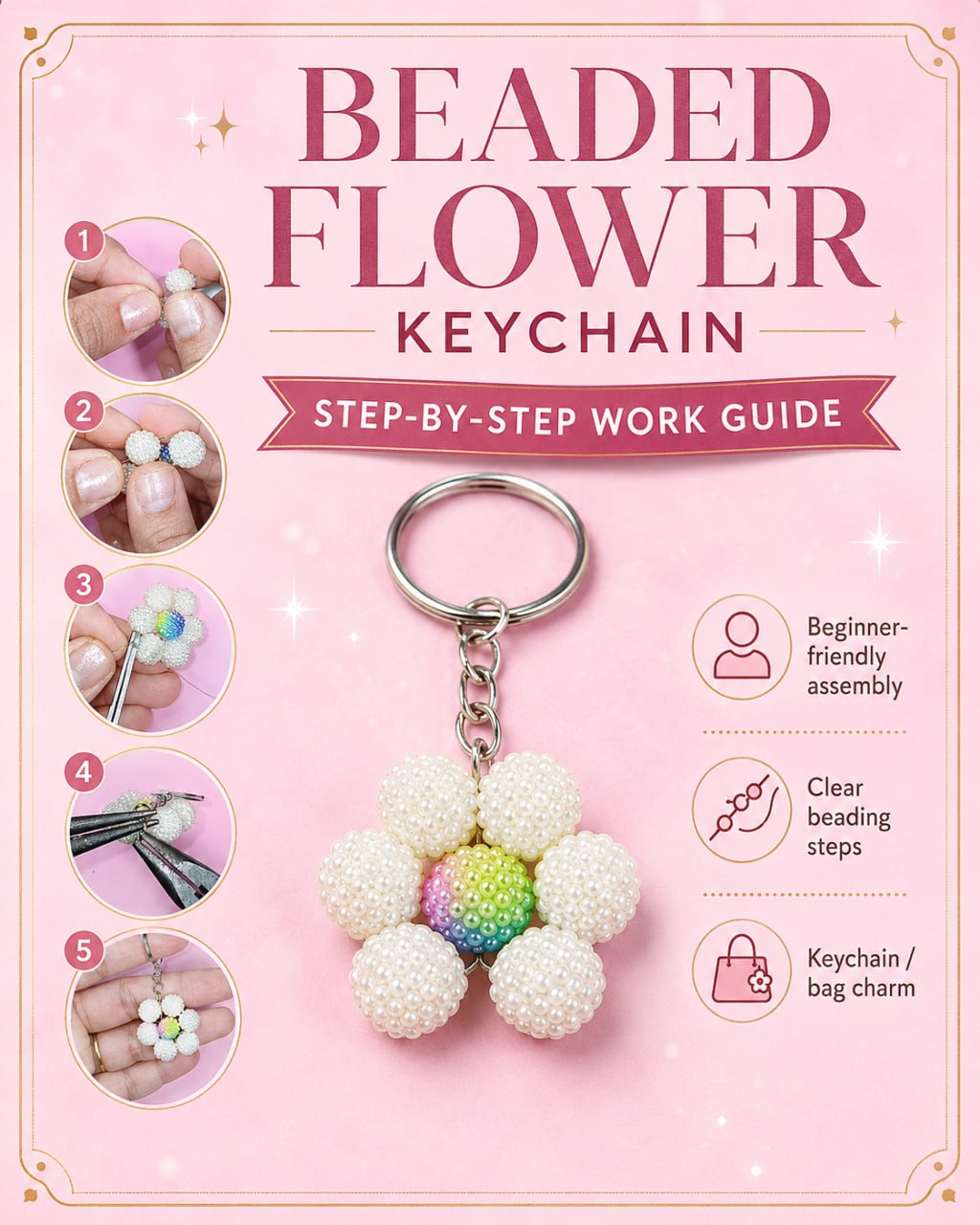 Beaded flower keychain detail